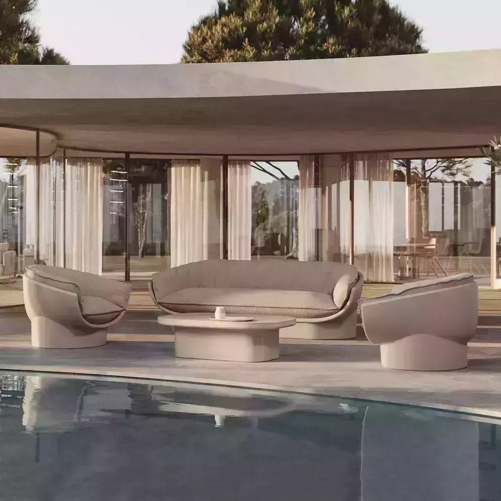 Salon de jardin LUNA complet composé de deux fauteuils, d'un canapé 3 places et d'une table basse.  Nous consulter pour le tarif