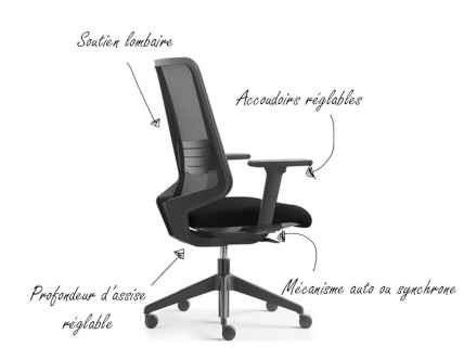 Siège de Bureau dossier tapissé DOT.PRO, Fauteuils ergonomiques