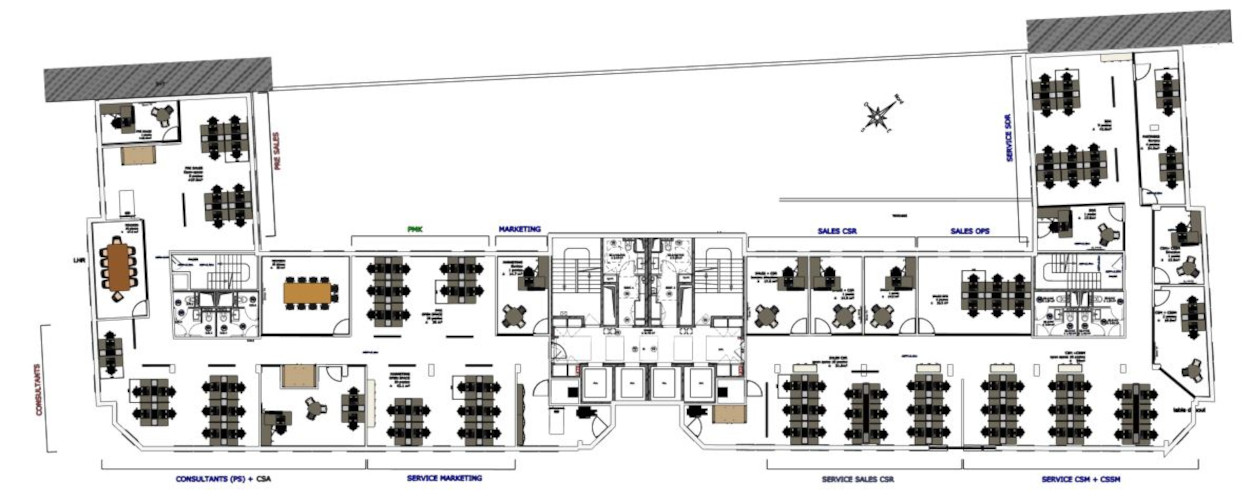 Plan d'installation de bureaux professionnels en open space sur mesure par Mahora Concept